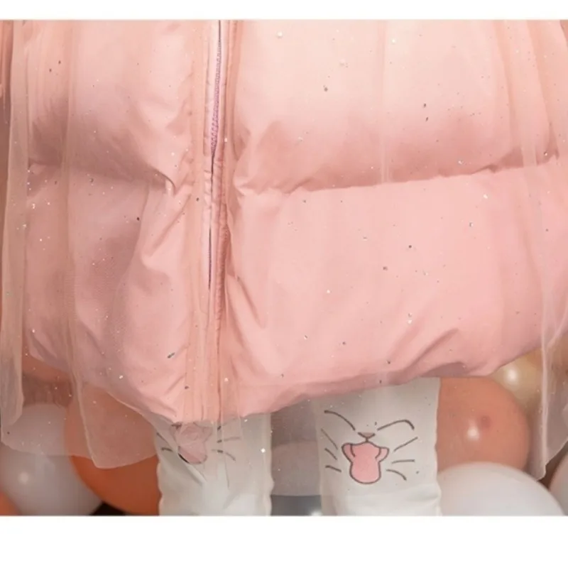 Women's Winter Cotton Coat Top Coat Net Yarn Splicing Bowknot Padded Thickened Warm Fashion Comfortable Versatile Vintage Trend