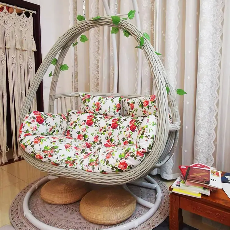 Bedroom Swing Chair With Stand Indoor Outdoor Wicker Rattan Patio Basket Hanging Chair With UV Resistant Cushions Room Furniture