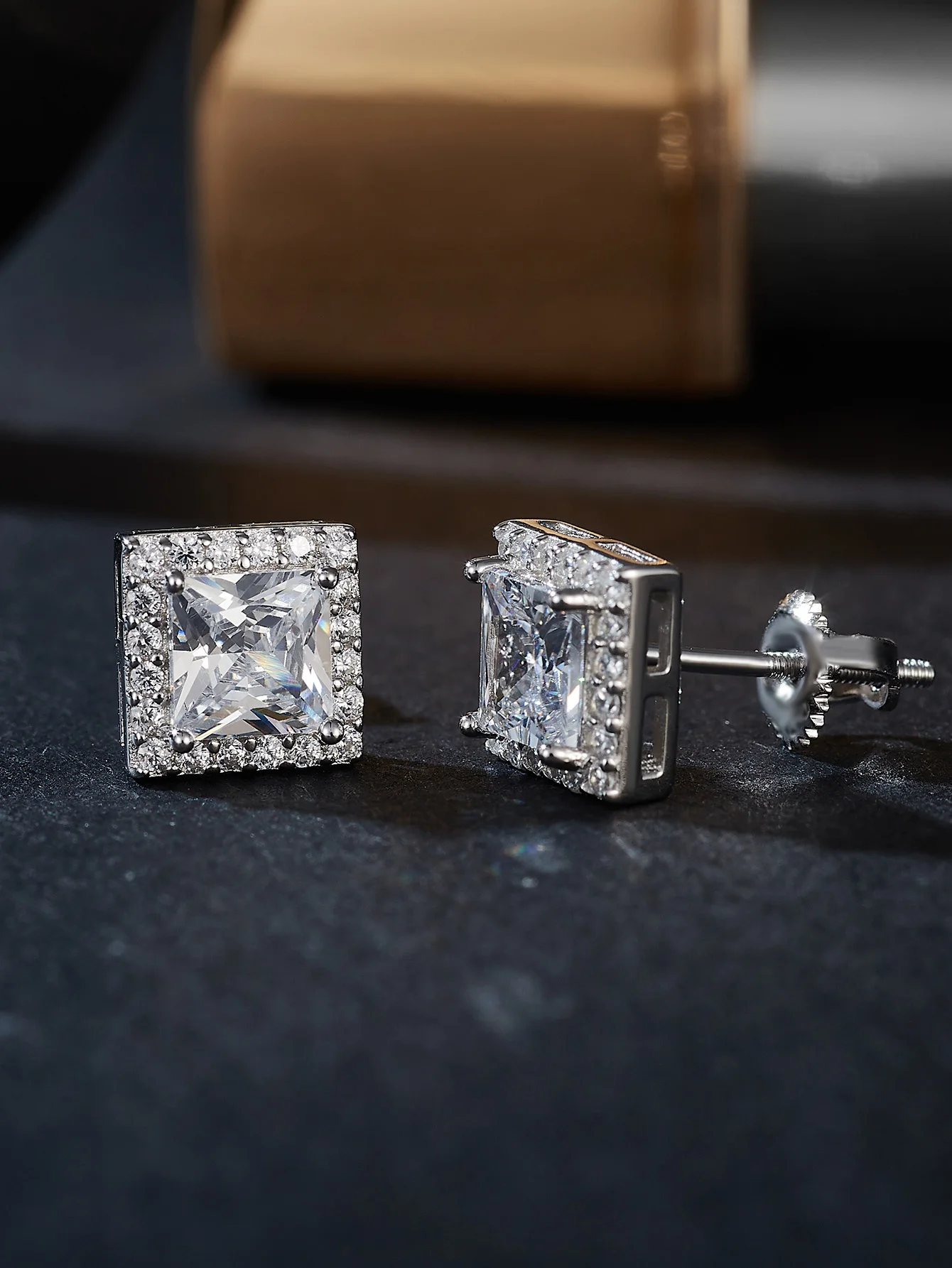 

Square Earrings Moissiante Stud Earring Princess Cut S925 Silver Earring for Women Fashion Jewelry