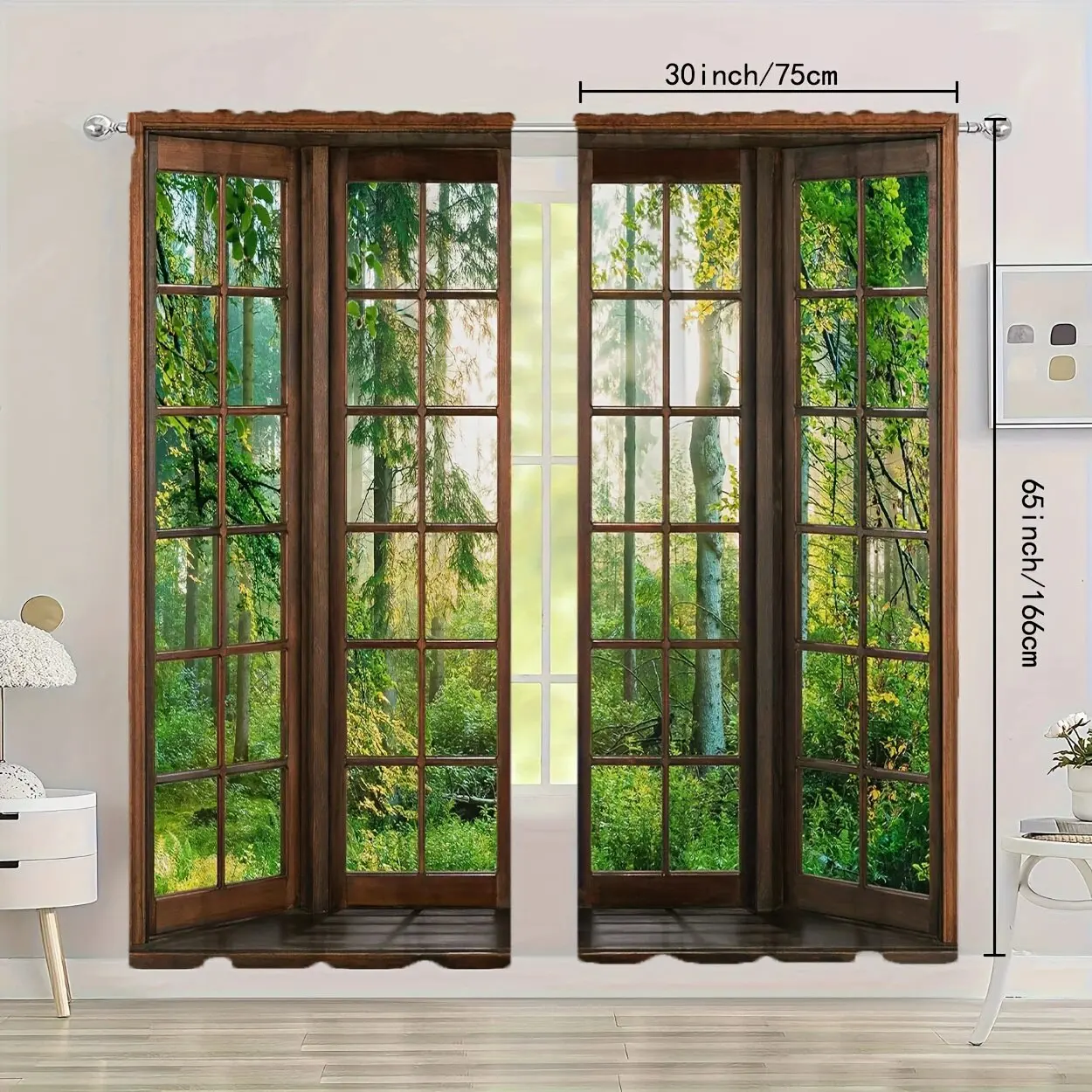قطعتان - ستائر مطبوعة بإطار خشبي مقلد للحديقة، ستائر كيس عمود 42*84، غرفة النوم، غرفة المعيشة، ديكور غرفة المنزل