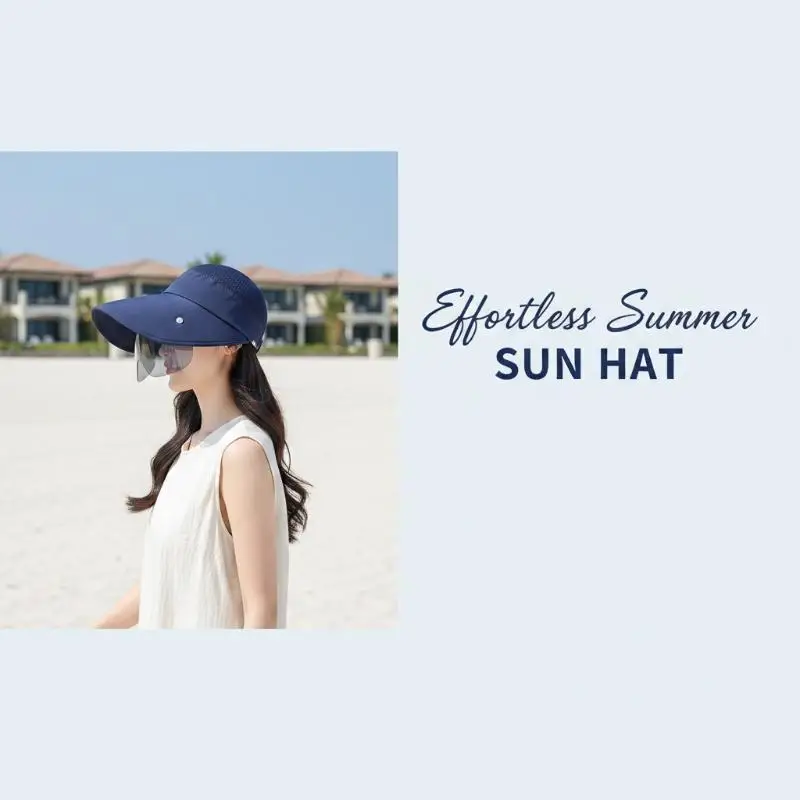 Large Brim Women Bucket Hat With Attached Glasses Sun Hat Breathable For Summer Beach Travel