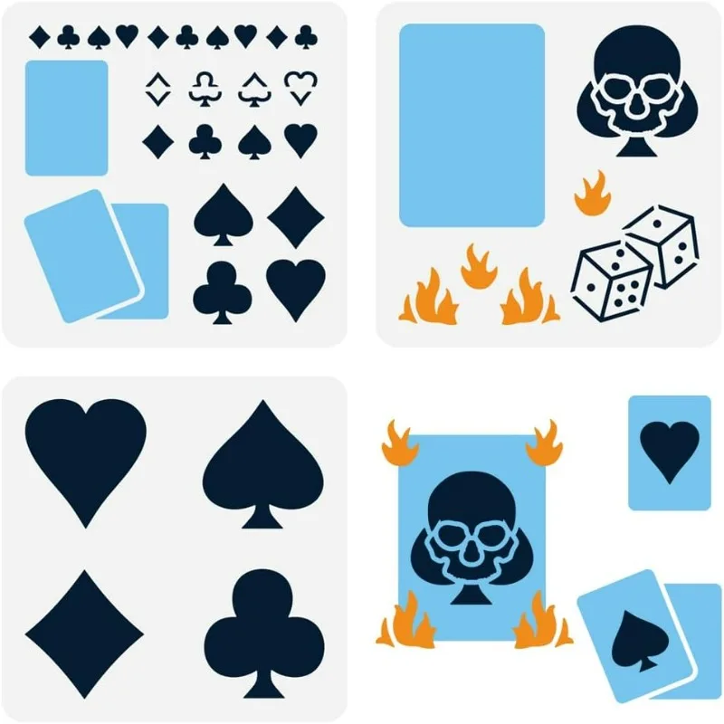 قالب الاستنسل البلاستيكي لتاجر الموت للرسم ، أوراق اللعب ، بأسمائها الحلوب ، أنماط النادي الماسية ، من من من نوع x x "، 3