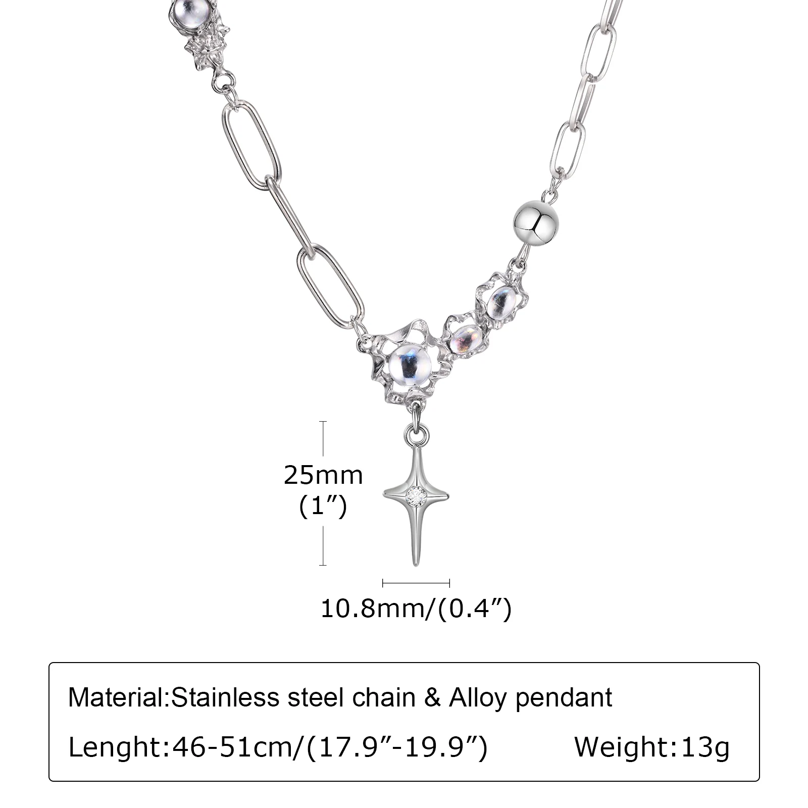 Vnox Y2k Moonstone Necklaces for Men Women, Unisex Coquette Aesthetic Star Cross Necklace Jewelry Valentine\'s Day Gift
