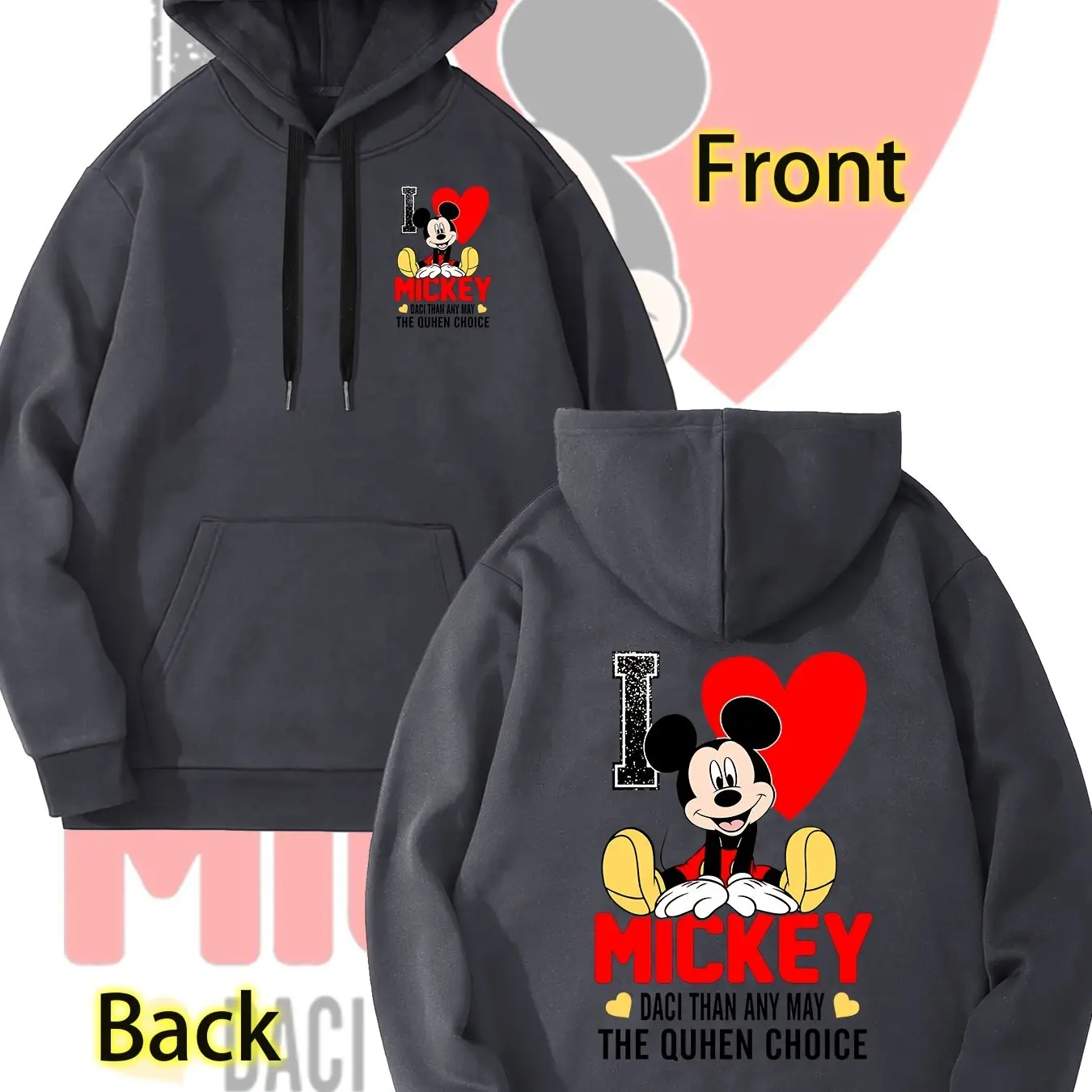 Disney Mickey Mouse Hoodies, Red Crew Neck Sweatshirts for All Seasons, Couples' Casual Pullovers, Mickey Mouse Pattern Clothing