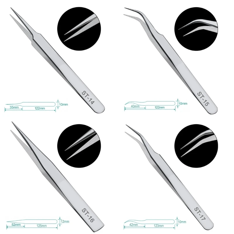 1 Set Stainless Steel Long Forceps Straight Head Elbow Tweezers ST-10, ST11, ST-12, ST-14, ST-15, ST-16, ST17