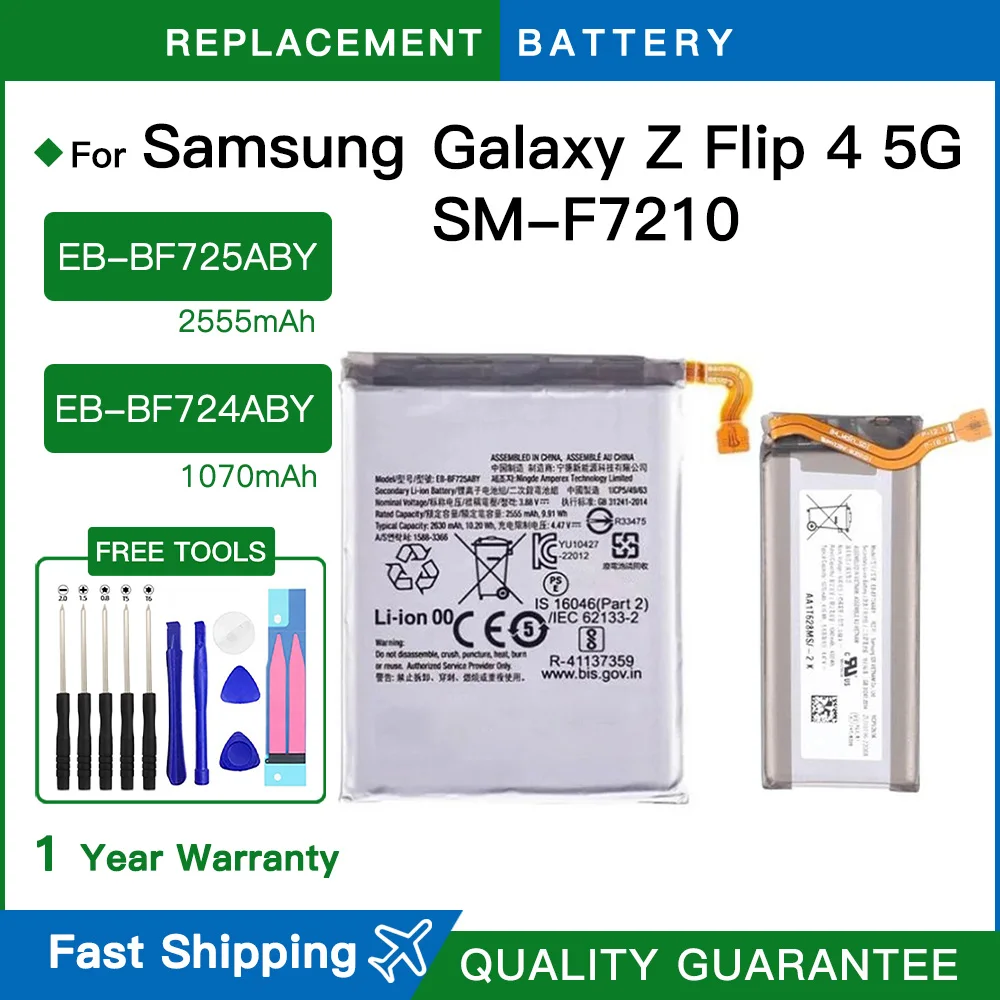 Batterie de téléphone authentique EB-BF724ABY EB-BF725ABY pour Samsung Galaxy Z Flip 4 5G F723 F724 SM-F7210, batterie de remplacement mobile + kits gratuits