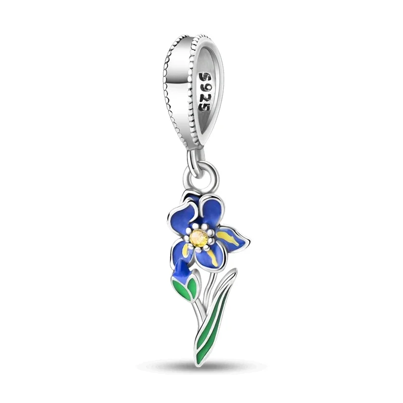 Original 925 Charm Sterling Silver Iris Sunflower Clover Tulip Lavender Pendant for Pandora DIY Bracelet Women's Jewellery Gift