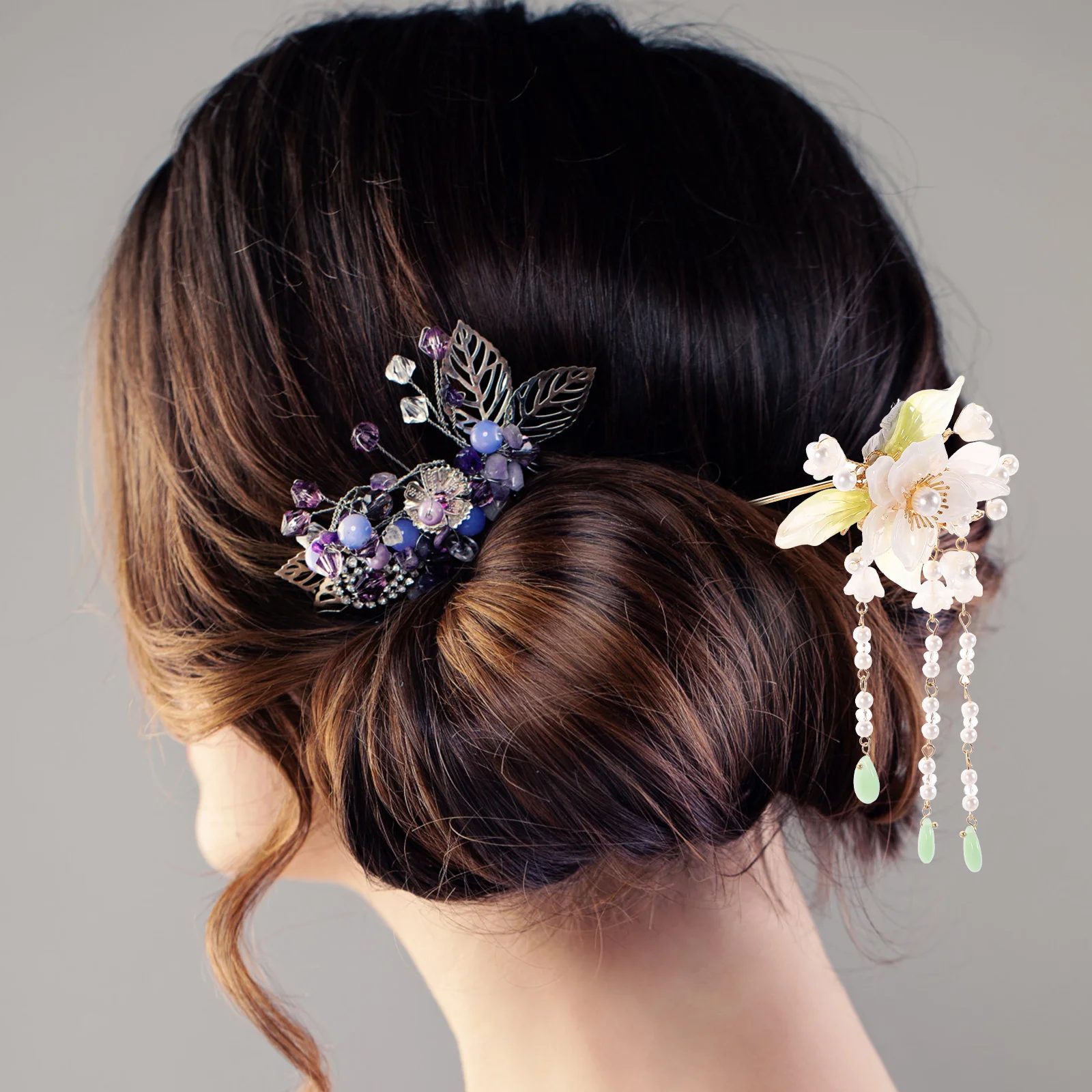 

Style Classical Chinese Sticks Tassel Beaded Floral Hair Accessories for Women Hanfu Bridal Prom Banquet Hair Styling