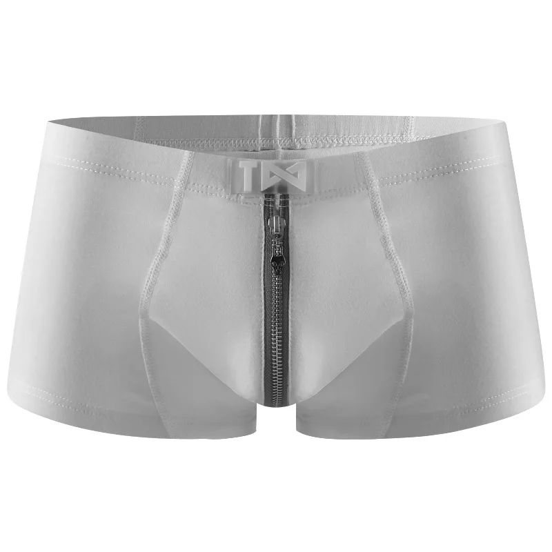 Cotton Low-rise Boxer Briefs Solid Color Large Size for Youth Zipper Full Crotch Tight Men’s Sexy Underwear