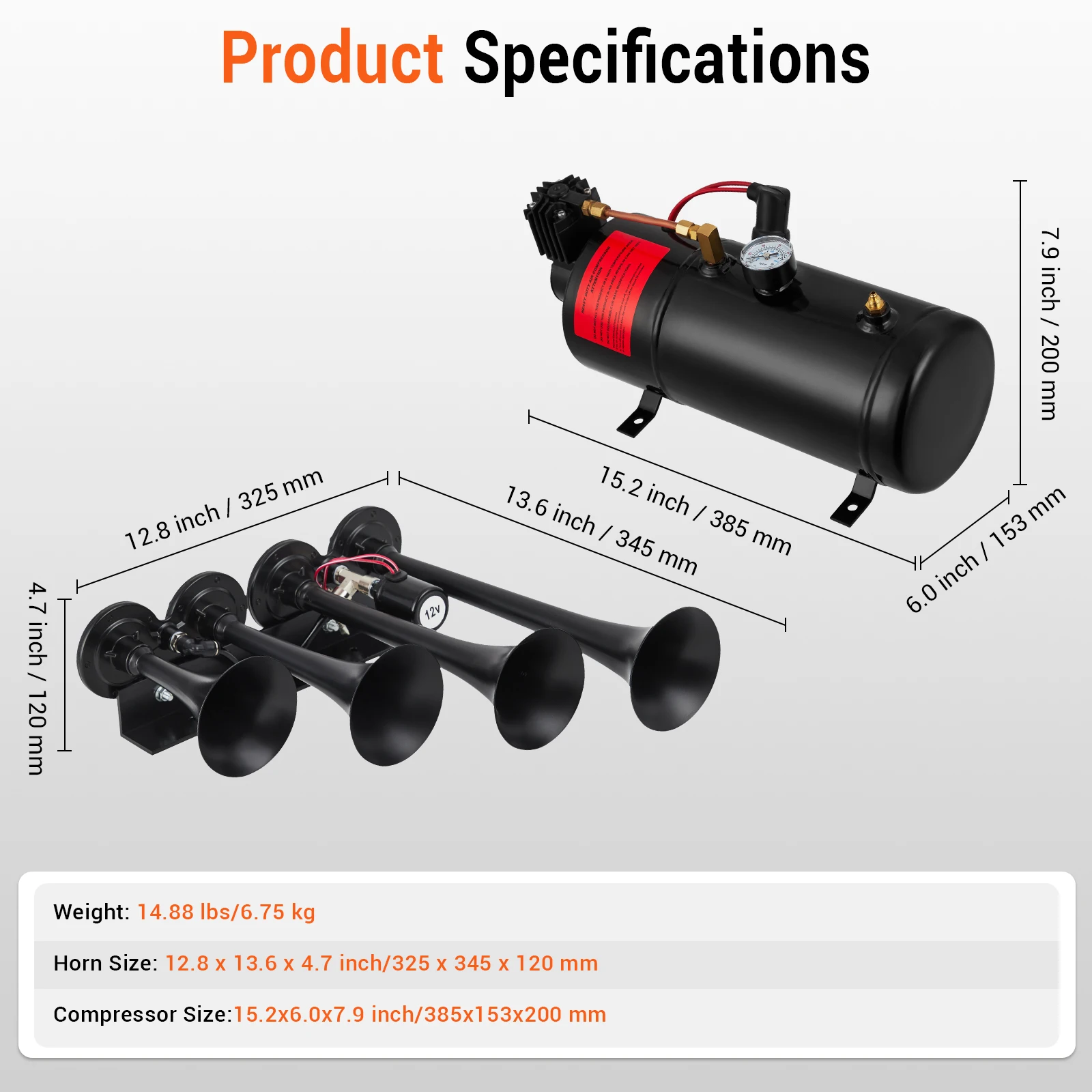 150dB Loud 4-Trumpet Train Air Horn Kit – Heavy Duty Steel, 12V 150 PSI Compressor, 1.6 Gallon Tank – Global for Truck, Car, Motorcycle, RV, SUV, Boat – Urgent Warning & Marine Signaling – Audio Parts