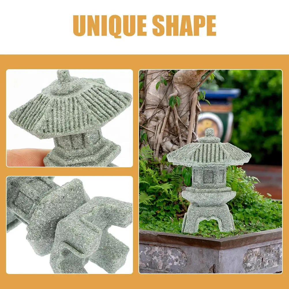 2 pezzi di decorazione leggera a torre giapponese, mini statua in miniatura con ornamento per pagoda da giardino Zen
