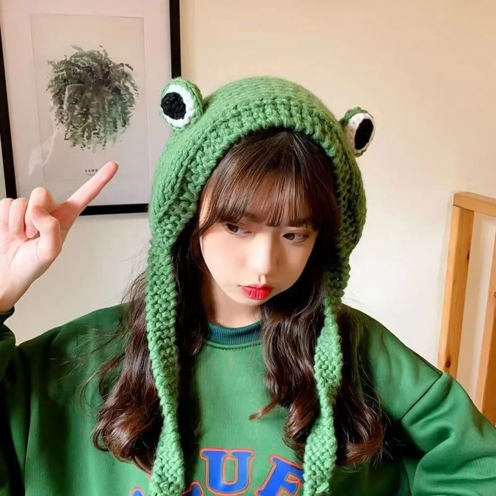 Gift Idea Cute Knitted Frog Hat Warm Knitted Women Beanie Hat Korean Style Warm Hat Cap Winter Season