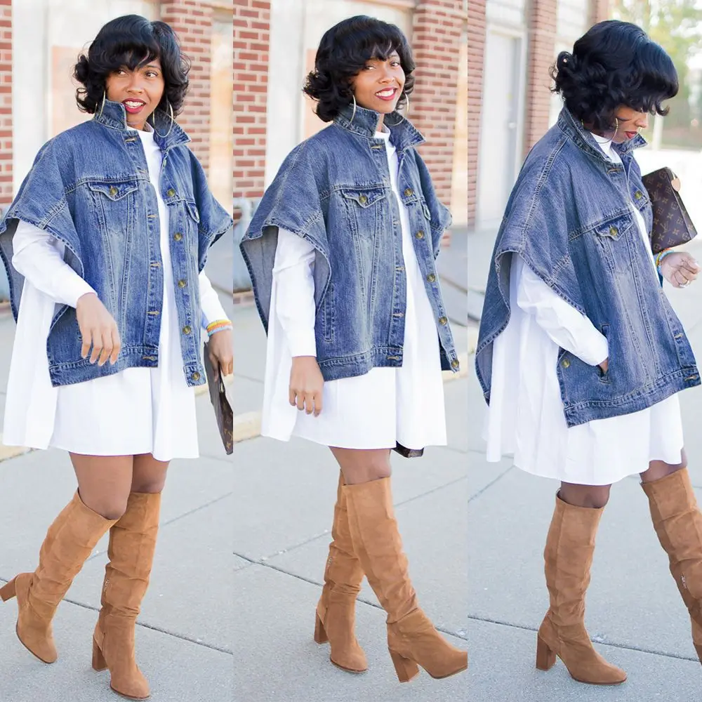 

Loose Denim Jaet Top Irregular Korean Sle Women's Casual Cotton ort Sve Middle Length Straight Cut Jeans Coat