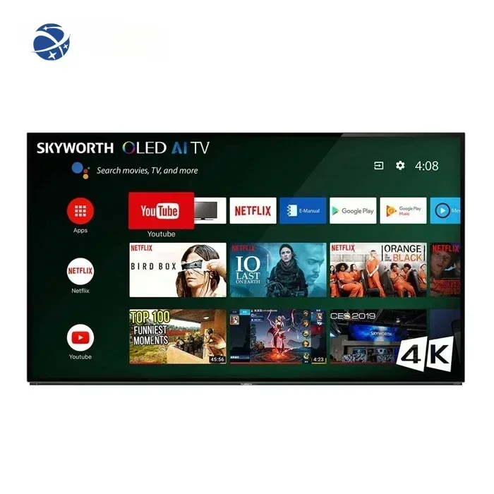 Skyworth Brand 75-Inch Smart Android TV 4K UHD LED Panel Black Cabinet HDTV Definition 1 Piece for Hotel Use