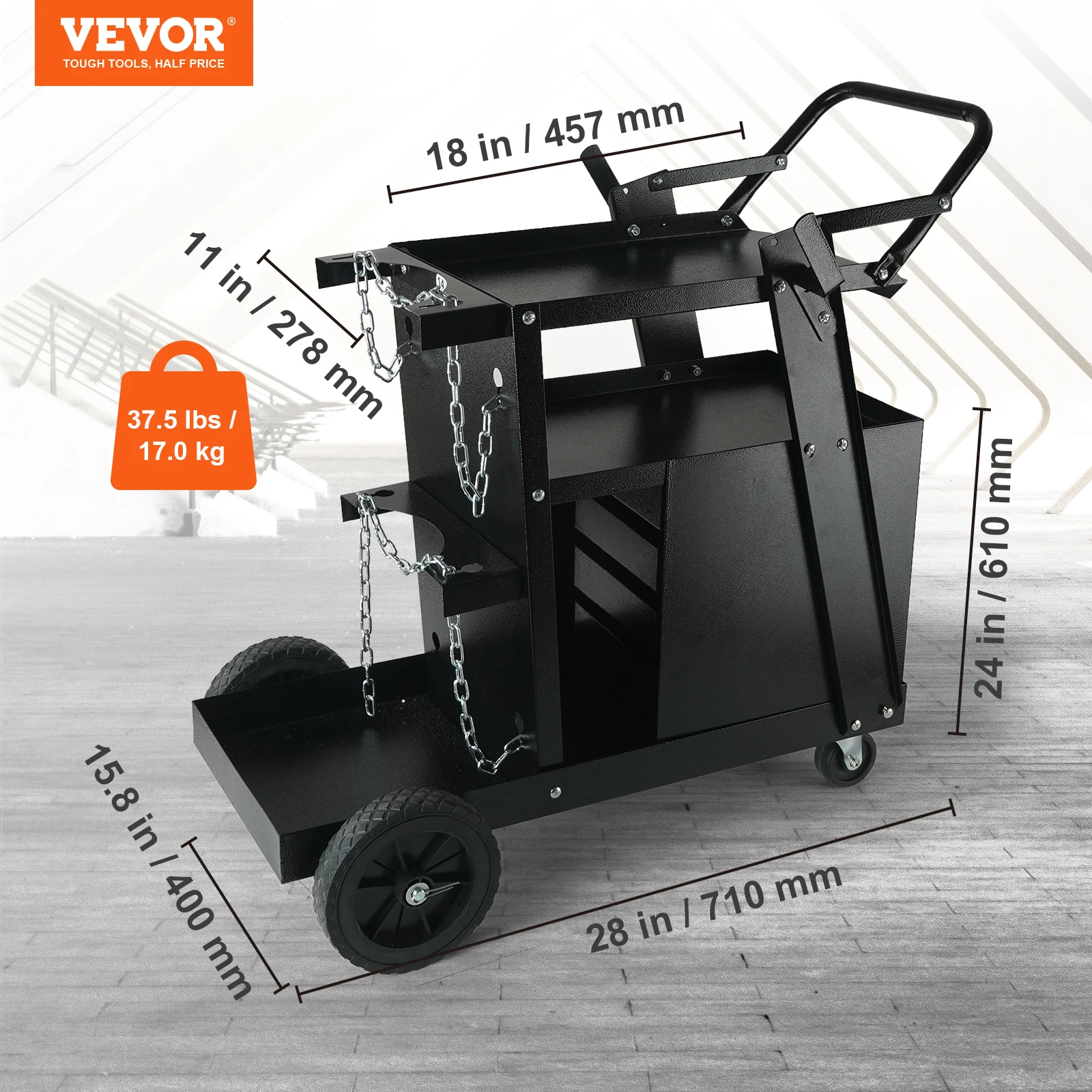 VEVOR Welding Cart 2-Tier 4 Drawers Welder Cart with 360° Swivel Wheels Heavy Duty Rolling MIG Welder Cart for Mig Plasma Cutter