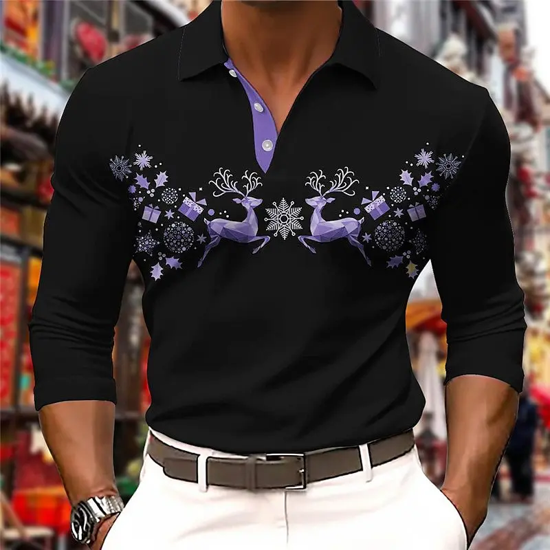 

2025 Fashion Christmas Style 3D Print Men's Long Sleeve Shirt Casual Breathable Top Autumn Loose Comfortable Lapel Button Shirts
