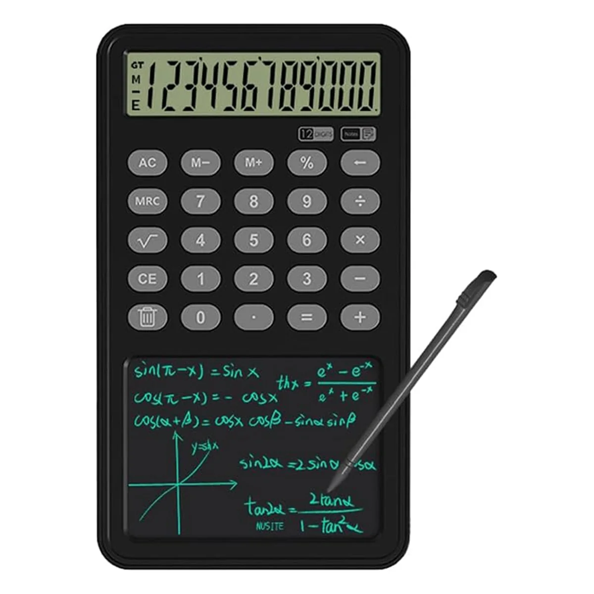 Calculadora básica portátil com Notepad, 12-Digit Display, Calculadora Desk, Escrita Tablet