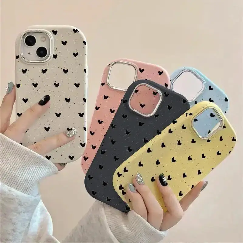 Phone Case For VIVO Y20 Y15S Y17 Y19 Y16 V29 V23 V20 Pro S1 S16 Y72 Y75 5G cover love heart Soft Cover Plating Metal Lens