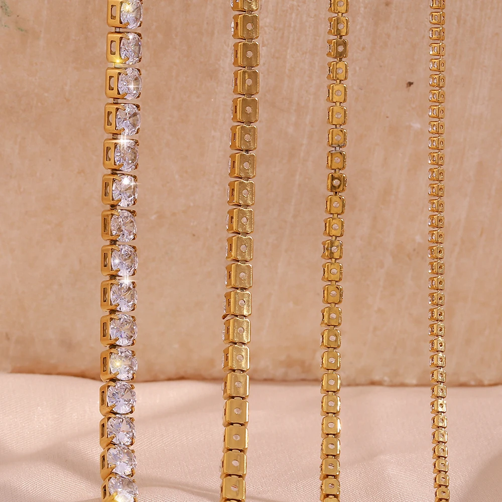 E.B.belle 2mm3mm4mm5mm Glänzende Luxus 3A Zirkon Tennis Kette Halsketten Für Frau Edelstahl Vergoldet Brautjungfer Halskette – Detail 8