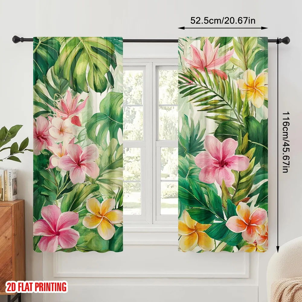 2pcs,2D plane printing Minimalist Curtains Tropical Bloom Versatile Polyester (without rod) Home Decor Ldeal for Bedroom Living