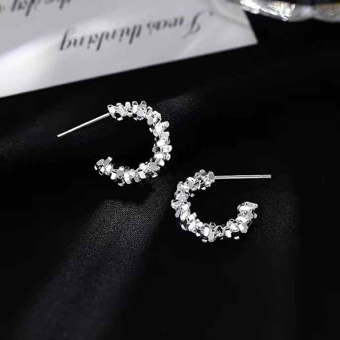 

Real 925 Sterling Silver Trendy Irregular Sparkling Stud Earrings for Charm Women Fine Jewelry Light Luxury Accessories