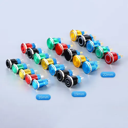 Imagen 2 del producto Botón de encendido de metal para coche, pulsador circular plano impermeable de 3v, 12v, 24v, 110v, 220v, 16/19/22mm