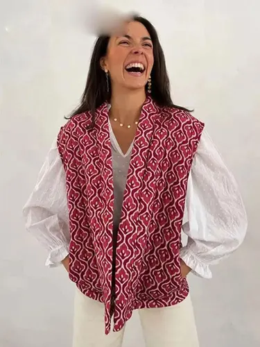Chaleco con estampado de moda para mujer, cárdigan acolchado sin mangas holgado con puntadas abiertas, abrigo informal elegante para mujer, chaleco de calle para mujer