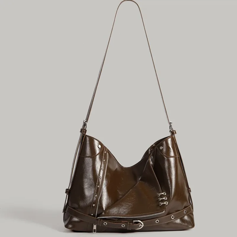 

2026 New Niche Street Punk Style Fashionable Tote Bag, Metal Buckle Crossbody Bag, Fashionable Single Shoulder Handbag