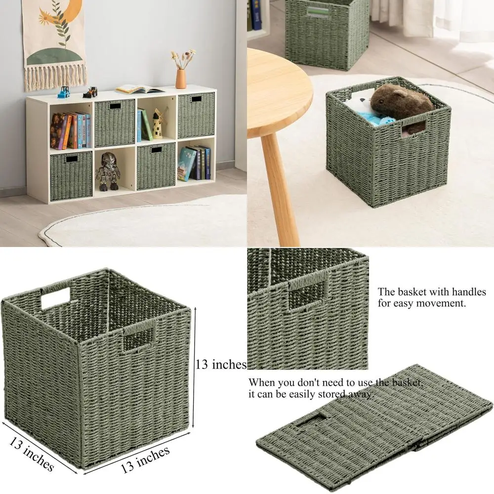 

Set of 4 Foldable Paper Woven Cube Baskets for Storage - 13 x 13 x 13, Ideal for Bedroom, Living Room, and Organizing Clothes, B
