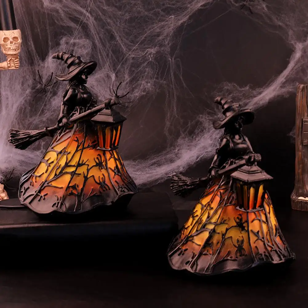 Dark Style Room Decoration Halloween Witch Lamp Stained Glass Table Lamp Led Resin Lantern Night Light for Bedroom for Friends