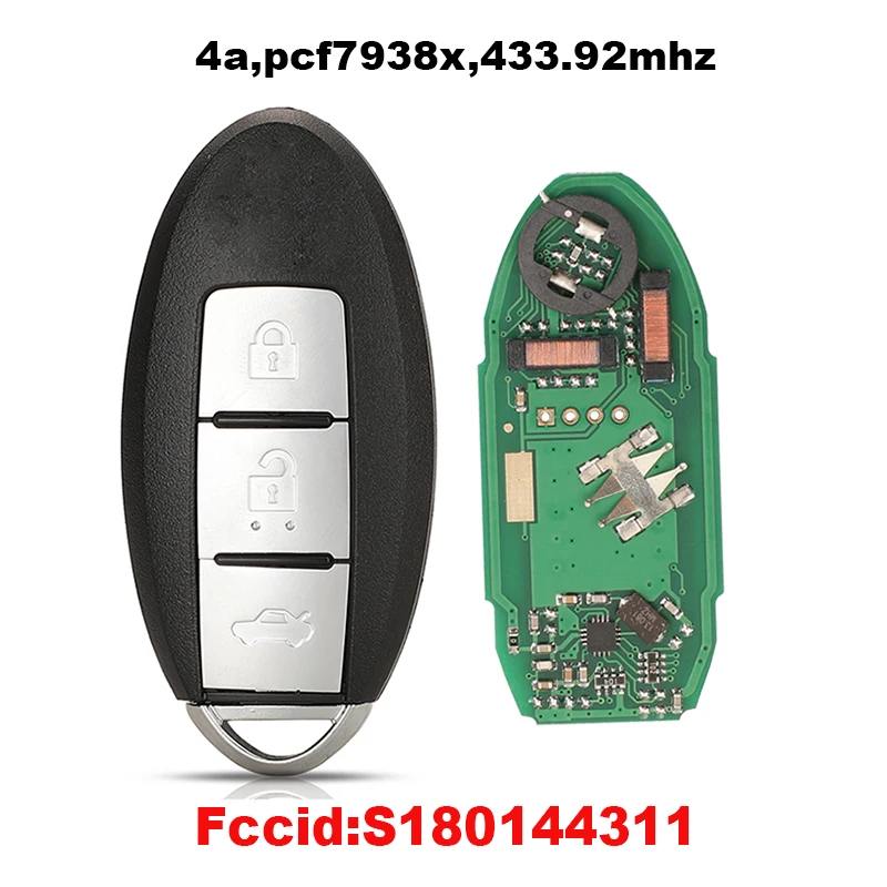 Jingyuqin chave remota inteligente de carro com 3 botões para Nissan Maxima Altima Teana 2016 2017 2018 Fob 4a, pcf7938x, 433.92mhz,fccid:S 180144311