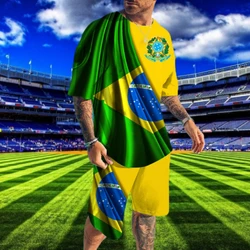 Brazil T-Shirts Shorts Sets Brazilian Flag Emblem 3D Print Men's Fashion Oversized Short Sleeve T Shirt Pants Set Man Male Suits