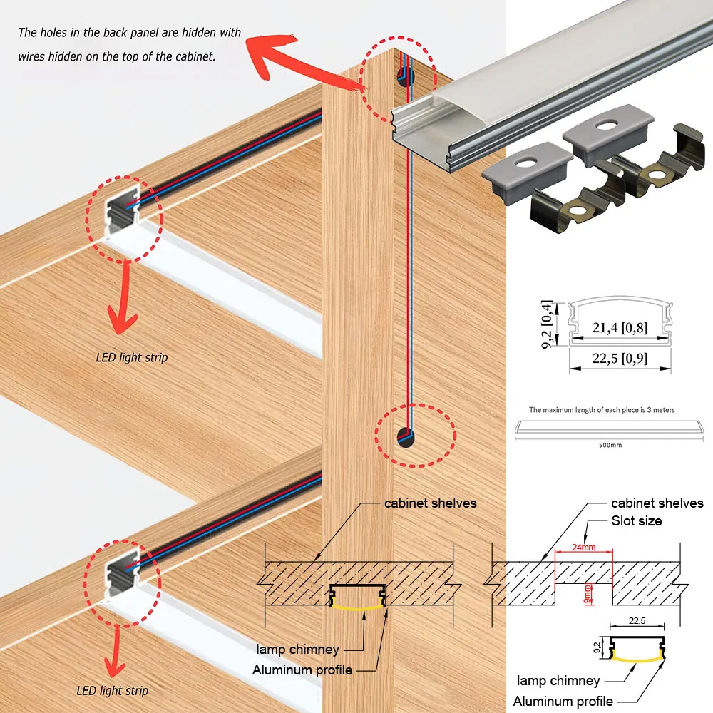 23x10mm (3pcs) 0.5m Good quality wall mount led aluminum channel profile for room office led light