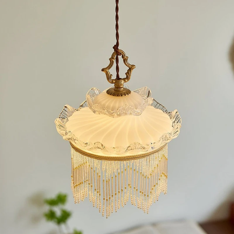 

SANDYHA Nordic Transparent Ceiling Chandelier Retro Tassel Pendant Light LED Hanging Lamp for Bedroom Living Room Dining Table