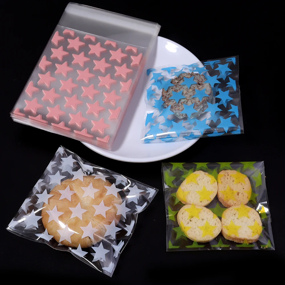 50/100 Stück, 8 x 10 cm, bunte, mit Sternenmuster bedruckte, selbstklebende OPP-Beutel, geeignet für Süßigkeiten, Kekse, kleine Geschenke, Schmuckverpackungen, Plastikbeutel. – Detail 5