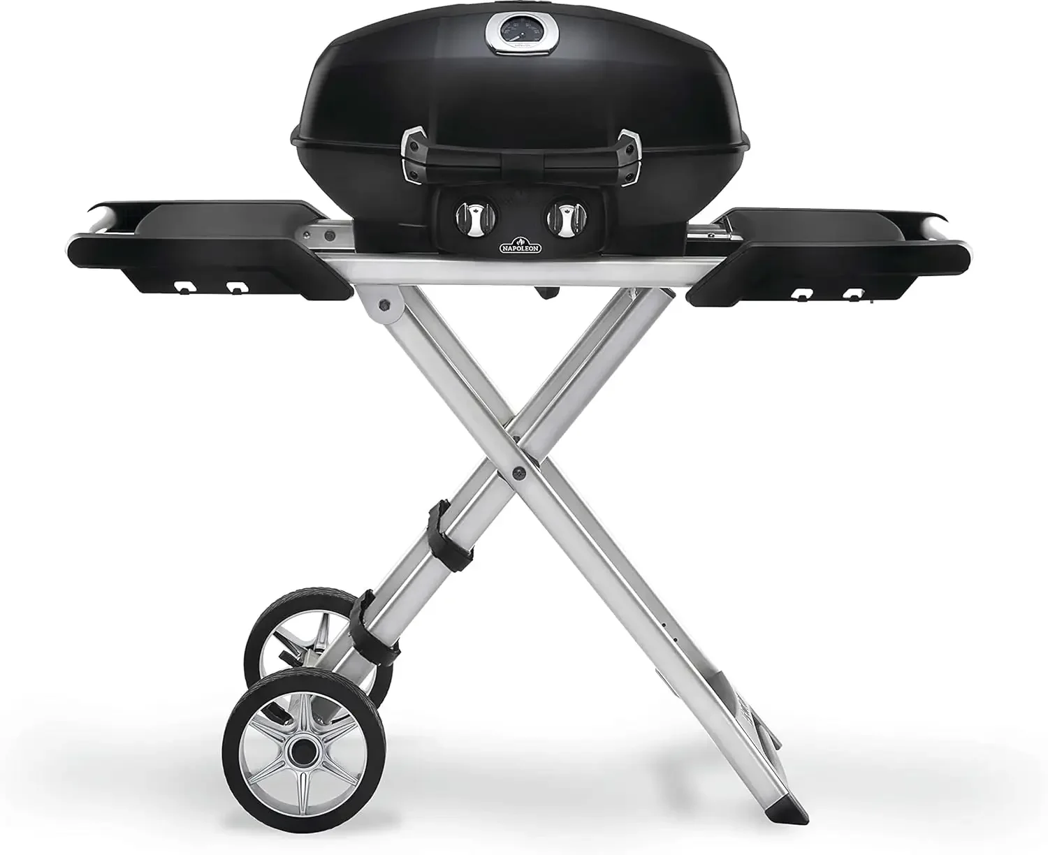 TravelQ Portable Propane Gas BBQ - PRO285X-BK - Includes Scissor Cart, Use For Tailgating, Camping, And Small Outdoor Spaces