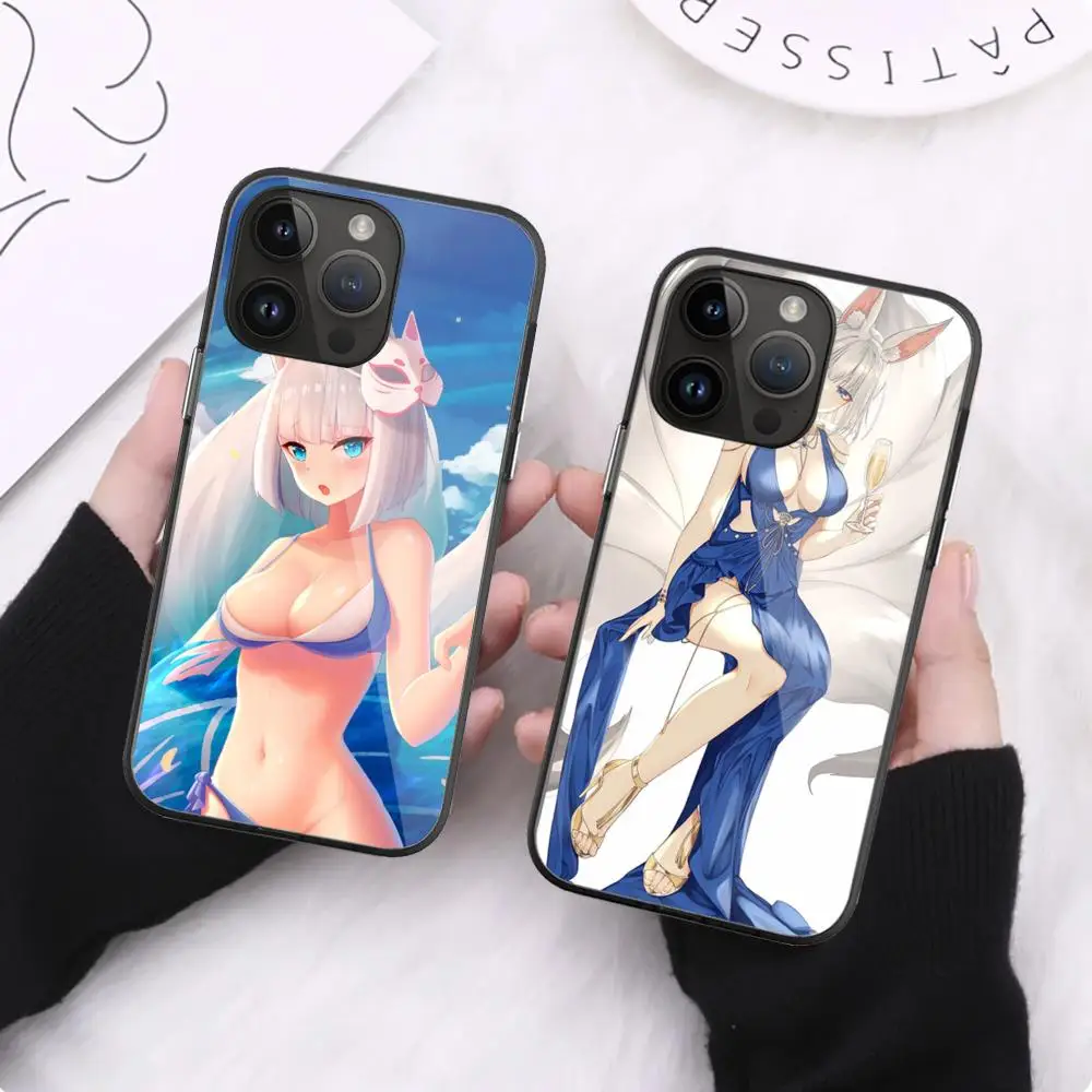 Azur Lane Kaga Phone Case For iPhone 16 Pro Max 15 14 13 12 Mini 11 XR XS 8 7 Plus Black Art Glass Cases