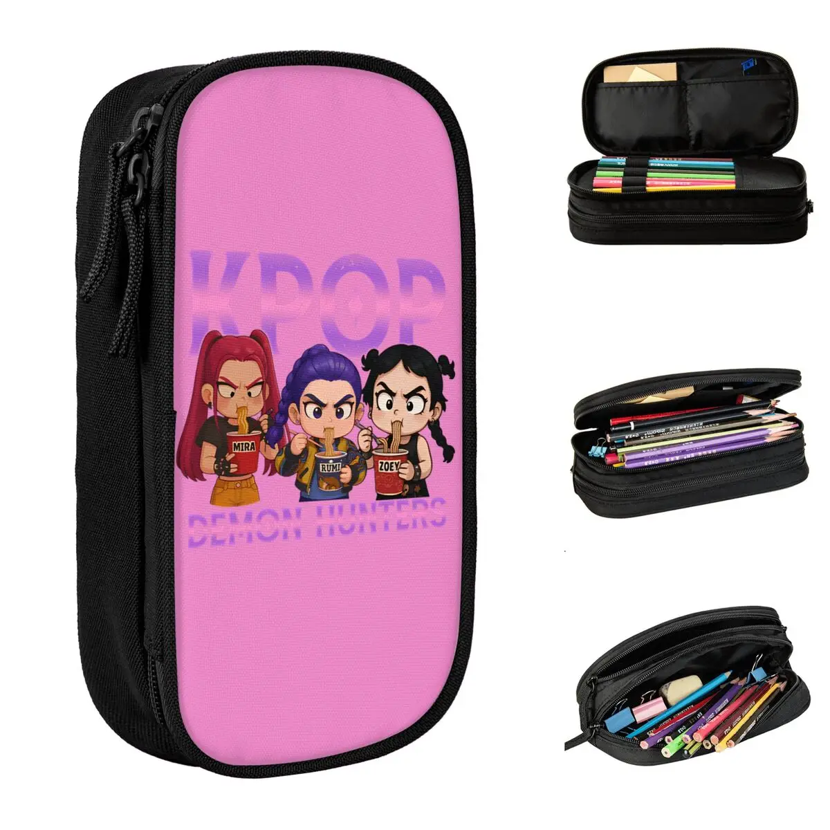 

Kpop Demon Hunters Inspired CHIBI Pencil Case Big Pencil Box Students Canvas Fashion School Pencil Cases Design Supplies