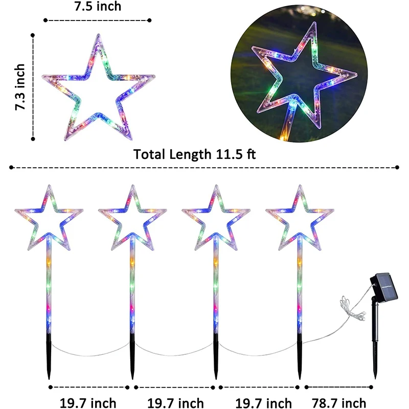 4 pçs estrela de natal solar luz caminho ao ar livre solar paisagem luz solar jardim estaca luz à prova dwaterproof água para caminho quintal gramado