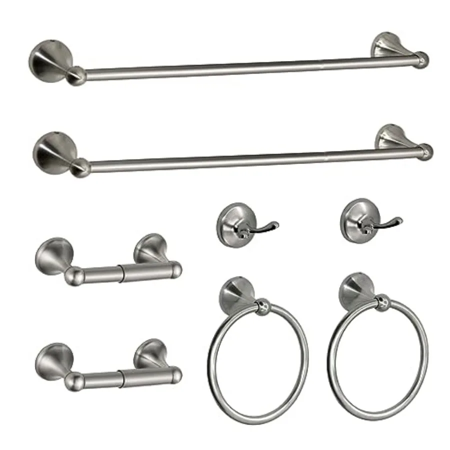 

8 Pieces Bathroom Hardware Set Brushed Nickel Adjustable Expandable Towel Bars Towel Ring Wall Mount Toilet Paper Holder Towel