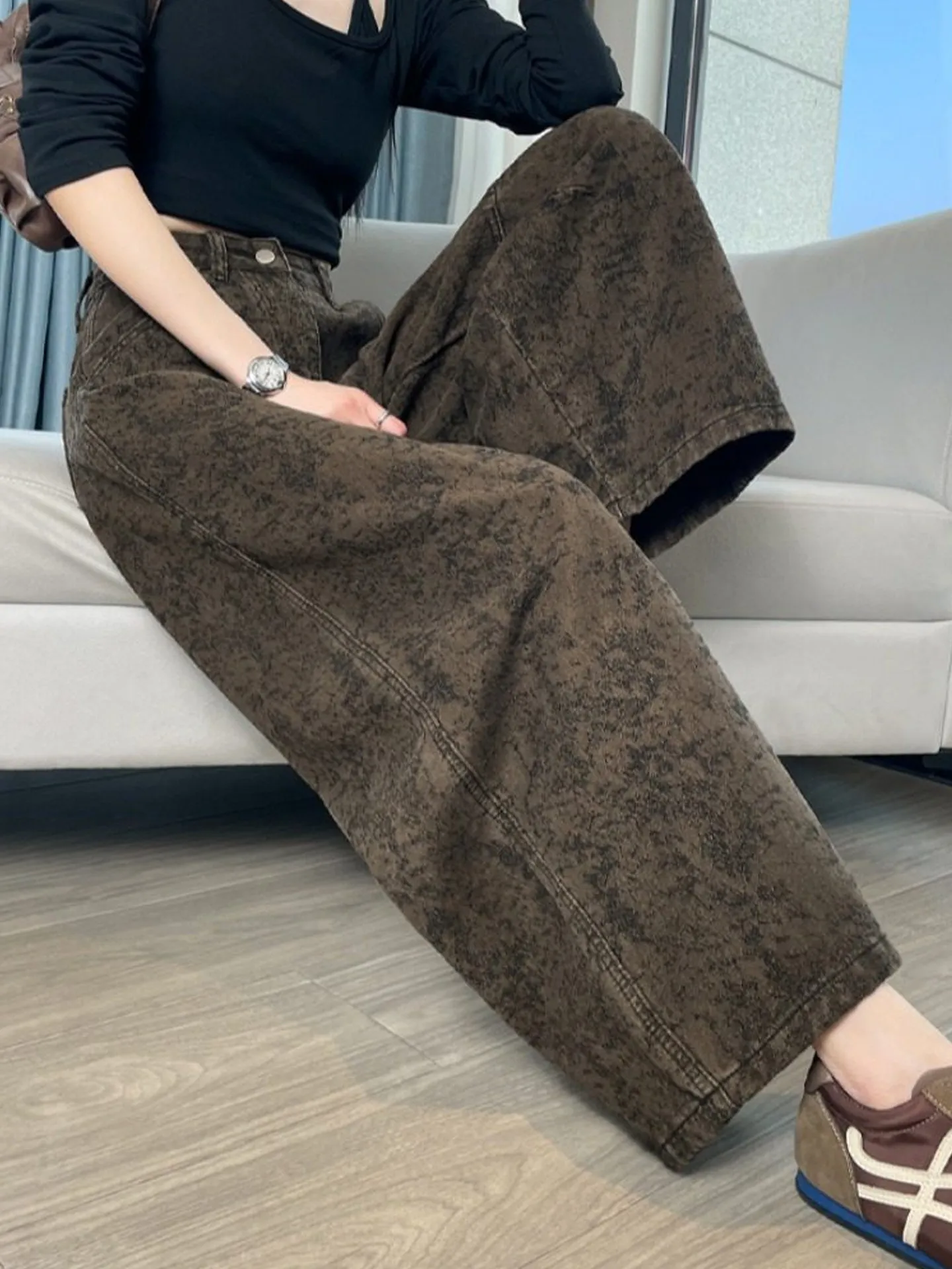 

Ретро-джинсы с американской цветочной вышивкой, с высокой талией, широкими штанинами, женские, новинка ранней весны, корейский стиль, маленькие размеры, улучшенные брюки-кюлоты