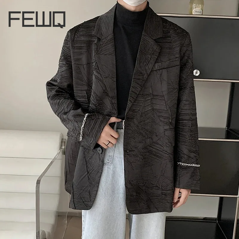 

FEWQ Korean Style Men's Blazer Lapel Single Breasted Casual Loose Suit Jacket Shoulder Pad 2024 Spring Summer Menwear 9C5227