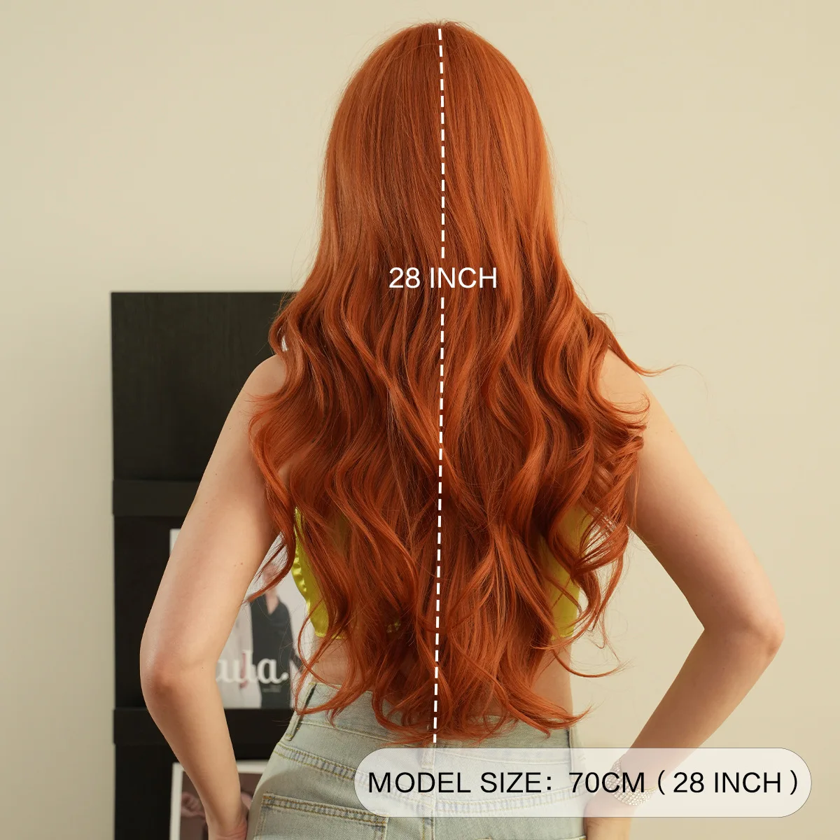 New fashion orange synthetic wig with fringe long curly hair festival daily wig high temperature silk full head cover image 2