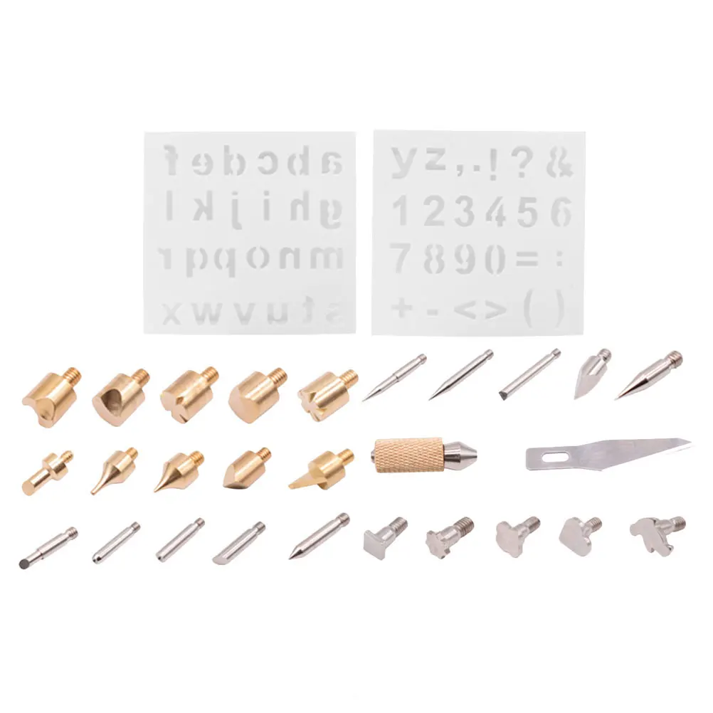 

28 Pcs Pyrography Tips Wood Burning Tools High Temp Resistant Light Weight Replacement Accessories Metal Nibs Brass DIY