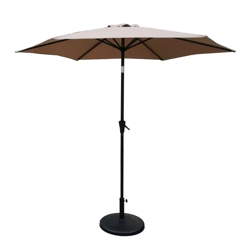 

8.8ft Outdoor Aluminum Patio Umbrella with 42lb Round Resin Base, Push Button Tilt & Crank Lift, Taupe Color Garden Umbrella