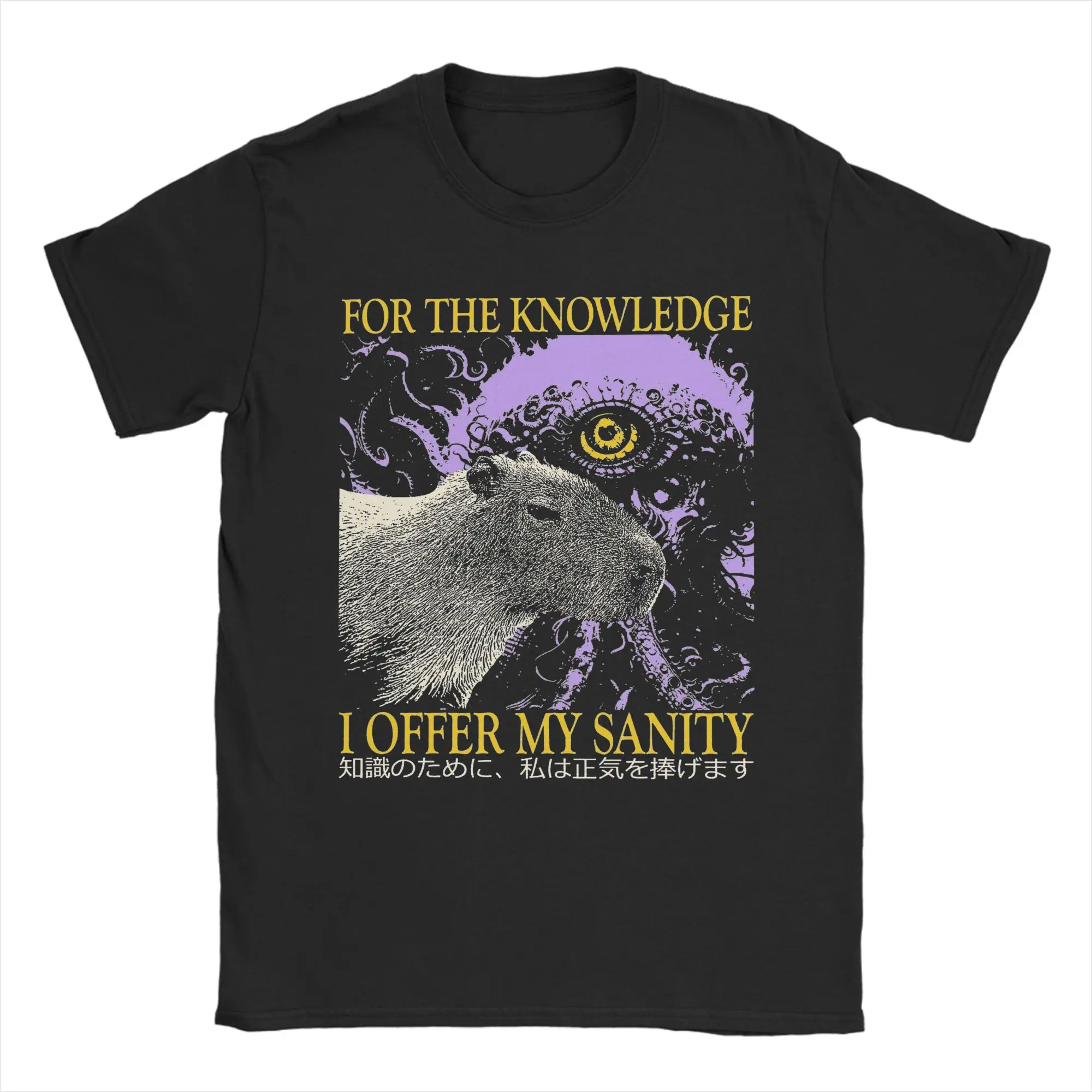 I Offer My Sanity Horror Capybara T-Shirts for Men  Funny Cotton Tees Crewneck Short Sleeve T Shirt Classic Clothing