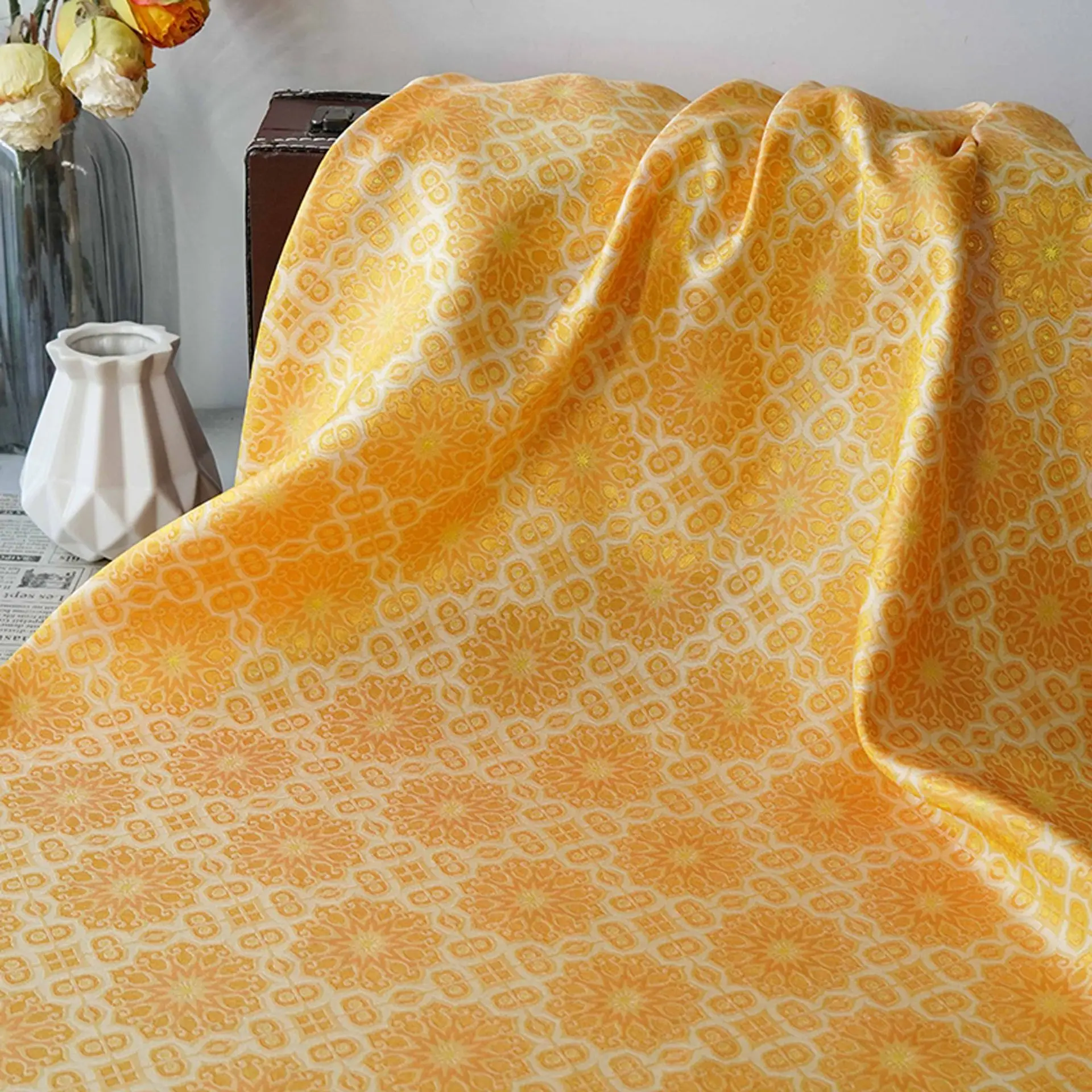 

Chinese Style Geometric Floral Brocade Jacquard Fabric Retro Cheongsam Dress Skirt Jacket Bag Diy Sewing Fabric