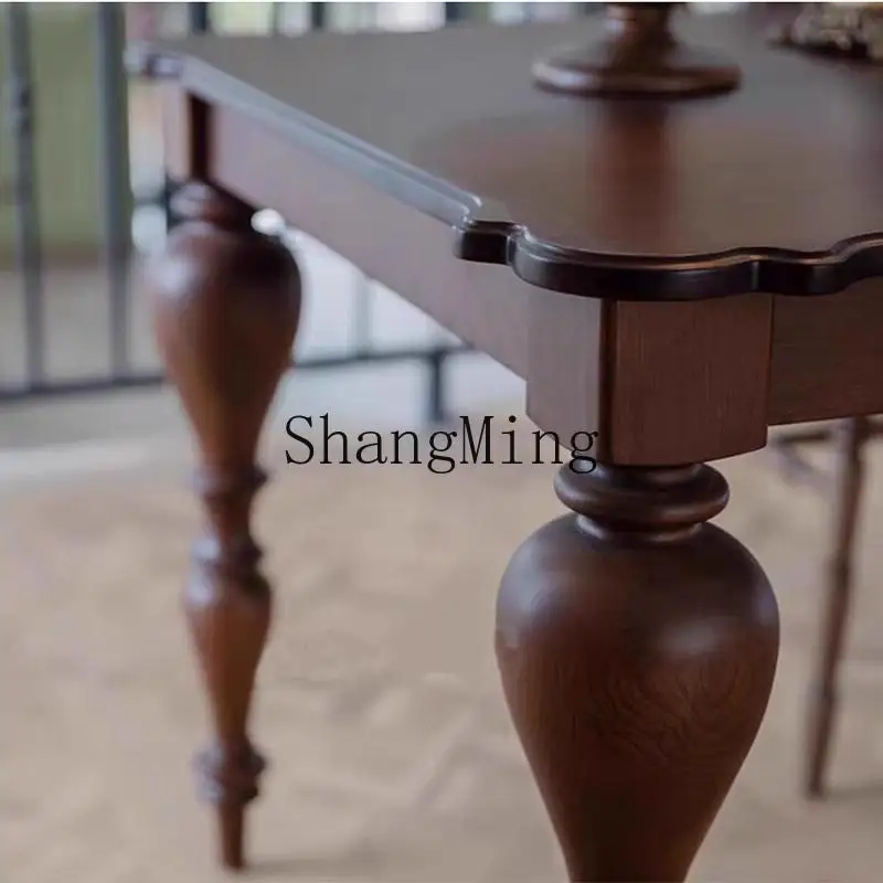 SM rural retro solid wood dining table and chairs old rectangular dining table simple home restaurant log table