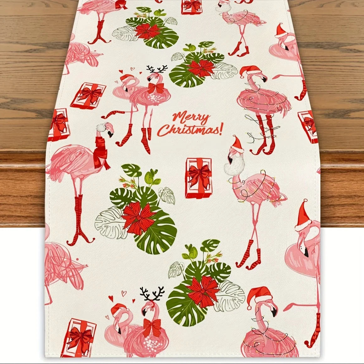 Elegante camino de mesa de Navidad con flamencos y tropicales, perfecto para vacaciones festivas, cocina, mesa de comedor, decoración, fiesta en casa