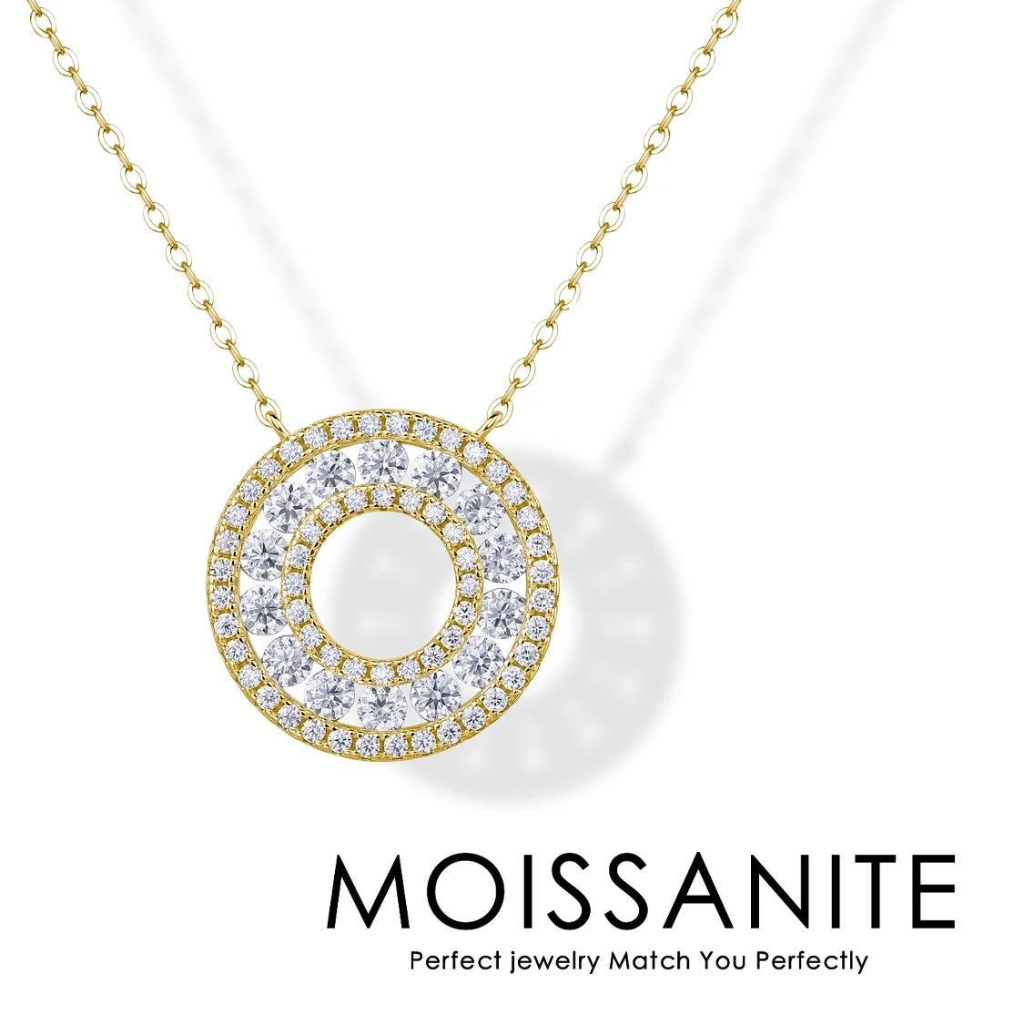 1.29ctw Eastern Lucky Coin-Inspired Circle Pendant Necklace – 18K Gold Plated S925 Silver with Moissanite Jewelry for Women